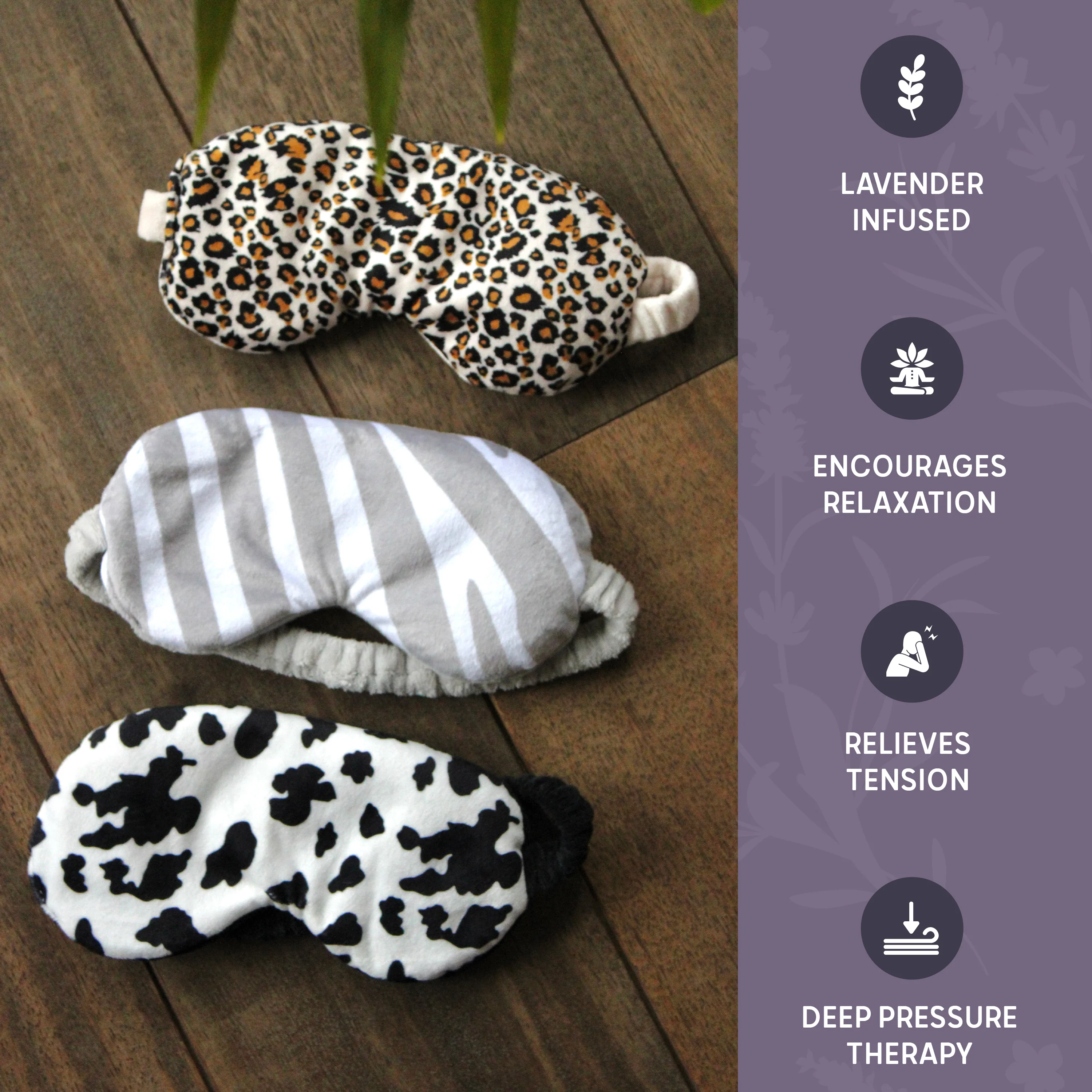 Lavender Deep Pressure Therapy Eye Mask - Leopard Print - Image 5