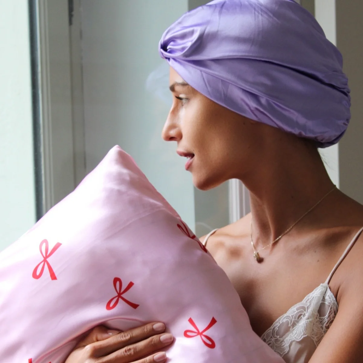 Soft Satin Pillowcase Set, Red Bows - Image 3
